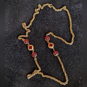 Vintage Necklace with Gold Tone and Red Stones
